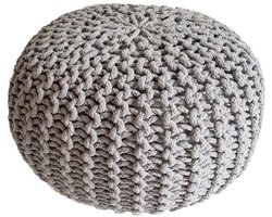 Gebreide Poef Ø 45 cm – lichtgrijs – Handgemaakt van Gerecycled Katoen | Voglrieder | Voor Binnengebruik