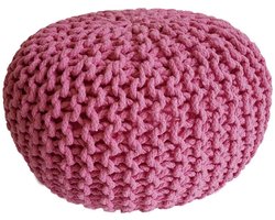 Gebreide Poef Ø 45 cm – roze – Handgemaakt van Gerecycled Katoen | Voglrieder | Voor Binnengebruik