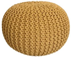 Gebreide Poef Ø 45 cm – zonnig geel – Handgemaakt van Gerecycled Katoen | Voglrieder | Voor Binnengebruik