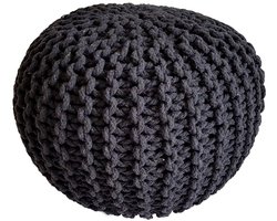 Gebreide Poef Ø 45 cm – zwart – Handgemaakt van Gerecycled Katoen | Voglrieder | Voor Binnengebruik