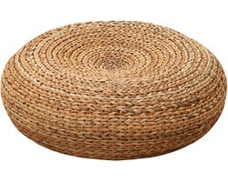 Gebreide Poef - Voetenbank Kruk - Ontspanning Thuis - Handgebreid Structuur - 40 cm Diameter - Geel