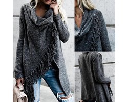 Gebreide Tassel Vest - Maat L - Donkergrijs - Bohemian Ibiza stijl