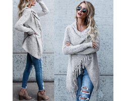 Gebreide Tassel Vest - Maat M - Lichtgrijs - Bohemian Ibiza stijl