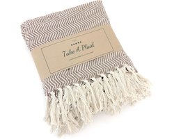 Gebreide Woondeken met Franjes 100% Katoen - Boho Sprei voor Bank en Sofa (180 x 130 cm)