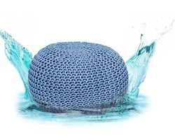 Gebreide Zitpoef - Outdoor Kruk - Tuin Terras - Gemaakt van gerecycled materiaal - Ø 45cm - Azuurblauw
