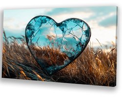 Gebroken spiegel in natuurveld - Reflectie wanddecoratie - Muurkunst hart - Surrealisme - Woonkamer decoratie industrieel - Kunst - Canvas 60x40 cm