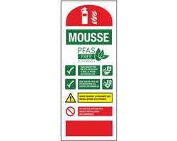 Gebruiksaanwijzing brandblusser bord SCHUIM / MOUSSE (mousse extinctrice) NALICHTEND (glow in the dark) 8x20 cm FRANS