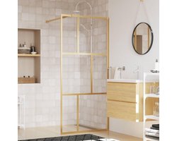 Gecheer Douchewand voor walk-in douche, douchewand, gehard glas, douchecabine, douchewand voor inloopdouches, helder veiligheidsglas, ESG, helder glas, goud, 80 x 195 cm