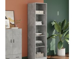 Gecheer kast grijs beton 50 x 50 x 200 cm gemaakt van meerlaags hout, entreekast, slaapkamer, multifunctionele kast, zelfdragende kledingkast, garderobekast, P3307714