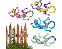 Gecko Muurdecoratie | 4 Stuks Buiten Metal Hagedis Decoratie,Kleine Tuin Sculpturen Kleurrijke Woondecoratie Voor Paden Woonkamers Cafés