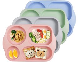 Gedeelde borden, 4 stuks, menuborden, set met 5 vakken, heldere kleuren