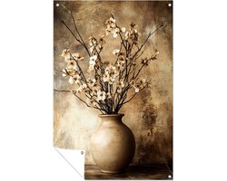 Gedroogde bloemen in keramiekvaas - Stilleven poster - Tuinversiering bloemen - Japandi - Tuinaccessoires - Tuinschilderij - Tuinposter 50x75 cm