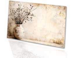 Gedroogde bloemen in vaas - Stilleven glazen schilderij - Muurkunst bloemen - Japandi - Acrylglas schilderijen - Muurdecoratie kinderkamer - Glasschilderij 45x30 cm