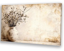 Gedroogde bloemen in vaas - Stilleven wanddecoratie - Wandkunst bloemen - Japandi - Woonkamer decoratie industrieel - Slaapkamer accessoires - Canvas 150x100 cm
