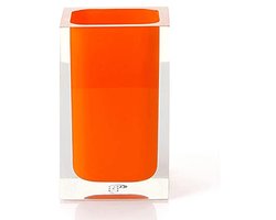 Gedy Orange, Auckland Badkamer, afmetingen en gewicht: 11 x 7,2 x 7,2 cm & 0,29 kg, tandenborstelhouder gemaakt van hoogwaardige transparante hars, ontwerp R&E, handgemaakt, 2 jaar garantie, uniek