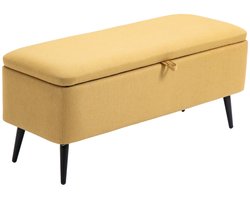 Geel, 101 x 38,5 x 44,5 cm, Zitbank met Opbergruimte, Opbergbank, Polsterbank, Bedbank, Halbank, Flurbank, Gestoffeerde Zitbank, Linnenlook, Comfortabele Bank