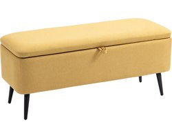 Geel, 101 x 38,5 x 44,5 cm, Zitbank met Opbergruimte, Opbergbank, Polsterbank, Bedbank, Halbank, Flurbank, Gestoffeerde Zitbank, Linnenlook, Comfortabele Bank