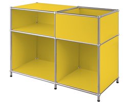 Geel: Floordirekt Concept Epure MK-030 – Metalen opbergrek met 3 planken en opbergvak – Geel – 88 × 40 × 65 cm