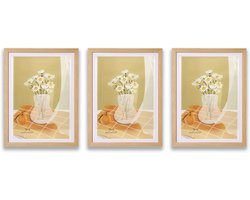 Geel Fotolijstje 15 x 20 cm - Set van 3 Houten Fotolijsten voor Muur of Tafel, Perfect voor Herinneringen en Decoratie