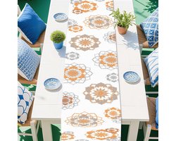 Geel Grijze Dahlia Tafelloper - 30x183cm - Bloemrijke Keuken Eettafel Decoratie voor Lente Zomer Feestdagen en Huiswarming Geschenk