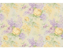 Geel lila bloemen behang 34148-1
