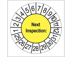 Geel | Next Inspection Keuringsstickers | 50 stuks (10 strips) | 35mm Rond | Vinyl