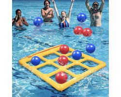 Geel Opblaasbaar Water Tic Tac Toe Spel Set met 10 Speelballen en Handpomp, Drijvend Zwembad Gooispel voor Volwassenen, Tieners en Kinderen, Buiten Waterspeelgoed voor Tuinbad, Meer en Zomer Feestjes
