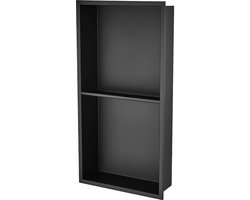 geen tegels,33,02 x 63,5 cm, douche nis gemaakt van 304 roestvrij staal, wand gemonteerde verzonken dubbele planken, waterdicht, roestbestendig, moderne nis voor de douche of voor het opbergen van zeep