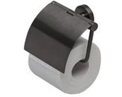 Geesa Nemox Toiletrolhouder met klep Zwart metaal geborsteld