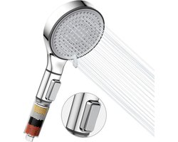 Gefilterde douchekop met handdouche, 5-sproeistanden hogedruk douchekoppen met filter, afneembare handdouchekop met aan/uit-schakelaar, vervanging van de filterkorrels van de waterontharder (ALLEEN kop)