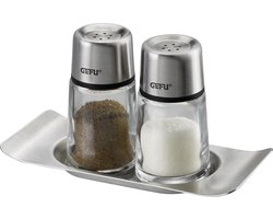 GEFU BRUNCH Zout- en Peperstrooierset – Glazen Strooiers met RVS Onderzetter – Vaatwasserbestendig