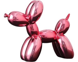 Gegalvaniseerde ballon hond sculptuur - Luxe ornament voor woonkamer, slaapkamer en kantoor decor - Roze met spiegelglans afwerking (18 x 20 x 9 cm)