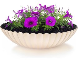Gegolfde Plantenbak Voor Buiten 35 x 9 cm - Weerbestendige Bloemenschaal in Champagne Beige