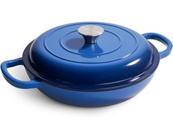 Gegoten IJzeren Pan - Stoofpan Deksel - Langzaam Garen - Gelijkmatige Warmte - 3 Liter - Donkerblauw