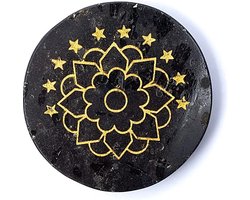 Gegraveerde mineraalschijf zwarte toermalijn lotus