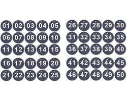 Gegraveerde nummerplaten tafel labels - plastic nummer tags - ronde sleutel nummer labels - nummer keychains - nummer discs - tafel tags - keychains voor bruiloft - feest - kluis - pubs - restaurants - hospitality (zwarte nummers 1-50)