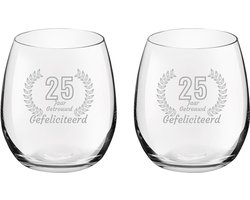 Gegraveerde set Drinkglazen 39cl Gefeliciteerd 25 jaar getrouwd