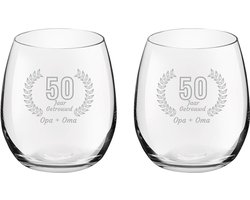 Gegraveerde set Drinkglazen 39cl Opa + Oma 50 jaar getrouwd