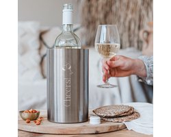 Gegraveerde wijnkoeler RVS - Champagnekoeler van roestvrijstaal - Gravering "Cheers!" - Houd je Wijn, Champagne of Rosé koel - Stijlvol design in haarscherpe lasergravure