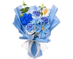 Gehaakte boeketten, geweven boeketten van rozen, tulpen en callalelies, Geschikt voor verjaardagen, afstuderen, woondecoratie, cadeaus Geschikt voor moeder, vader, geliefde en vrienden, blauwe cadeaus.