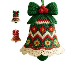 Gehaakte kerstbelversiering - DIY gebreide kerstbelversiering voor in de boom - Handgemaakte kerstversiering - Kerstpakket voor beginners - Geschikt als decoratie voor de feestdagen en als seizoensdecoratie (groen)
