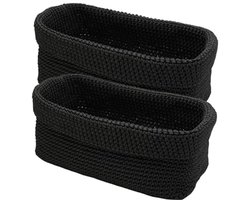 Gehaakte opbergmanden voor badkamer - 2 stuks, zwart, groot, 30 x 15 x 18,5 cm