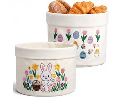 Gehaakte Pasen Broodmanden van Stof voor Ontbijt en Cadeaus met Konijn en Kuiken Motieven voor Tafeldecoratie en Eierenjachten