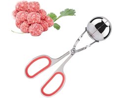 Gehaktballen Maker van Roestvrij Staal met Antislip Handvat, Keukengereedschap voor Niet Plakkerige Gehaktballen en Rijstballen (Rood)