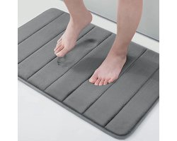 Geheugenfoam badmatten, 24 x 16 inch, zeer zachte anti-schuif badkamervloer, waterafstotend en wasbare tapijt voor badkamer, douche en bad, grijs