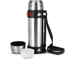 Geïsoleerde Fles Van Roestvrij Staal met Grote Inhoud - Thermosbeker - Thermosfles 3000 ml - Thermosfles met Beker - Gemakkelijk mee te Nemen - Geschikt voor Sport en Reizen - Ideaal voor Buitenactiviteiten - Zwart