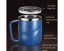 Geïsoleerde koffiebeker voor onderwegDubbelwandige thermosbeker van roestvrij staalVacuüm geïsoleerde koffiemokMet deksel (blauw)