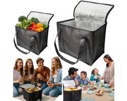 Geïsoleerde tas - lunchtas - picknicktas - opvouwbare koeltas - waterdicht en geïsoleerd - herbruikbaar - geschikt voor boodschappen doen, reizen, picknicks, barbecues en kamperen (17L - zwart)