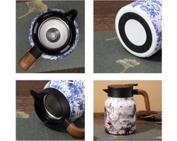 Geïsoleerde theepot van roestvrij staal met een inhoud van 1000 ml- retro bloemenpatroon- V-vormige tuit en geïntegreerd theezeefje; geschikt voor thuisgebruik.