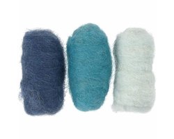 Gekaarde Wol - Blauw Harmonie - 100% Natuurlijke Schapenwol - Perfect Voor Vilten, Haken, Spinnen & Breien - Superzachte Textuur - Hobby & Ambacht - 3x10g